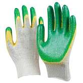 Перчатки Х/Б с латексом ОБЛИВНЫЕ 2-ой облив 45г, зеленые