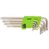 Набор ключей имбусовых  Tamper-Torx, 9 шт: TTT10-T50,  45x, закаленные, удлиненные, никель.// Сибрте